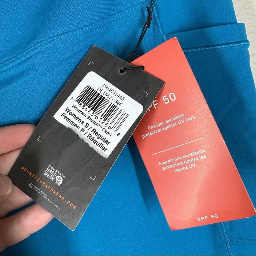 NWT Mountain Hardwear Mountain Stretch Capri Leggings Blue Small UPF 50